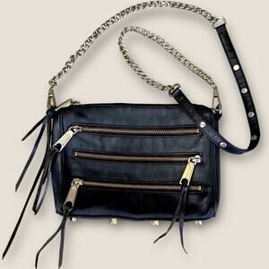 Rebecca Minkoff Leather Crossbody Shoulder Mini Bag Adjust Chain Strap Multi Zip